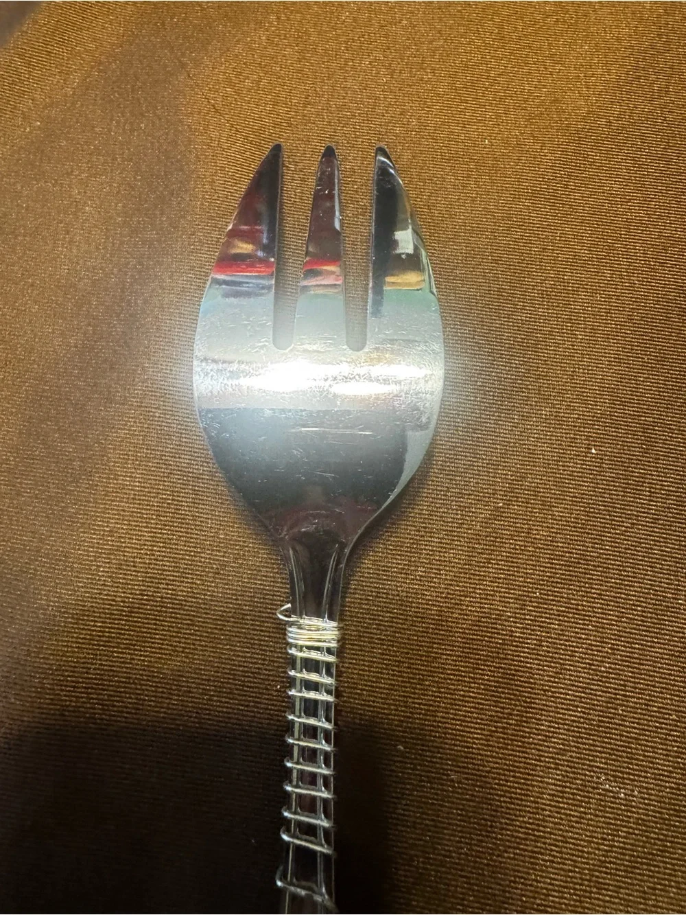 Farberware Stainless Steel Plum Green Glass Bead Wire Wrapped Serving Fork